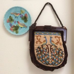 Peacock Needlepoint Velvet Lucite Handbag Vintage